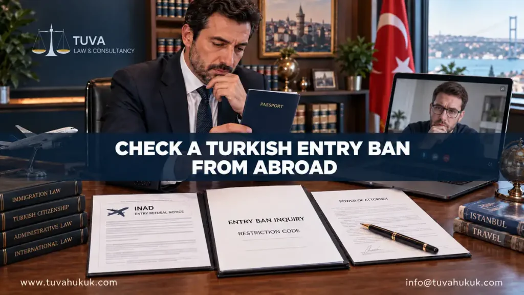Foreign national checking a Turkish entry ban and restriction code from abroad